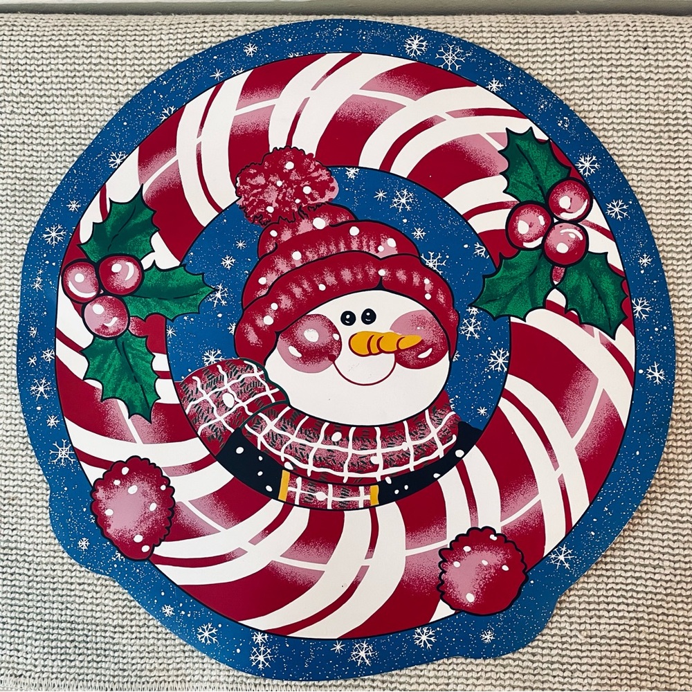 Placemat Daisy Kingdom Set of 3 Christmas Winter Snowman 2001 Vtg 16" Vinyl